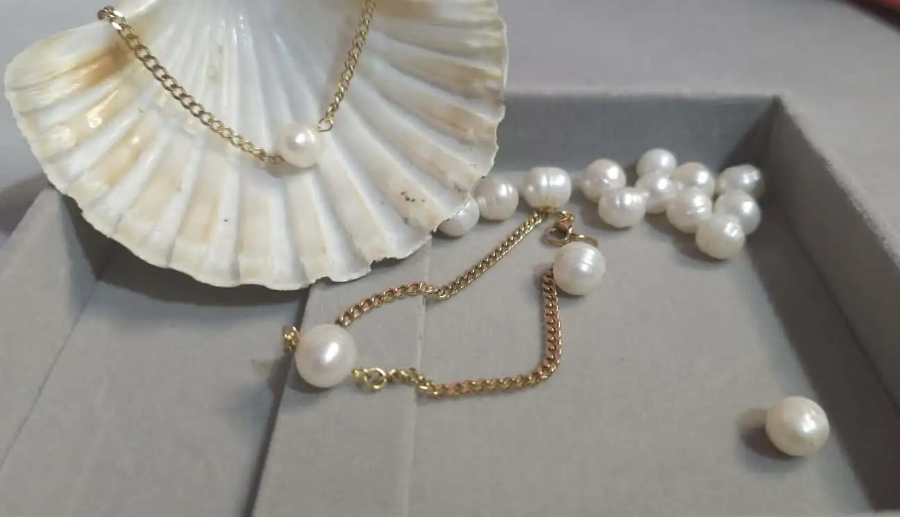 Χρυσό βραχιόλι με πέρλα - Image 2