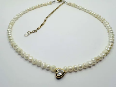 Handmade Pearl Heart Necklace | Silver & Gold Jewelry