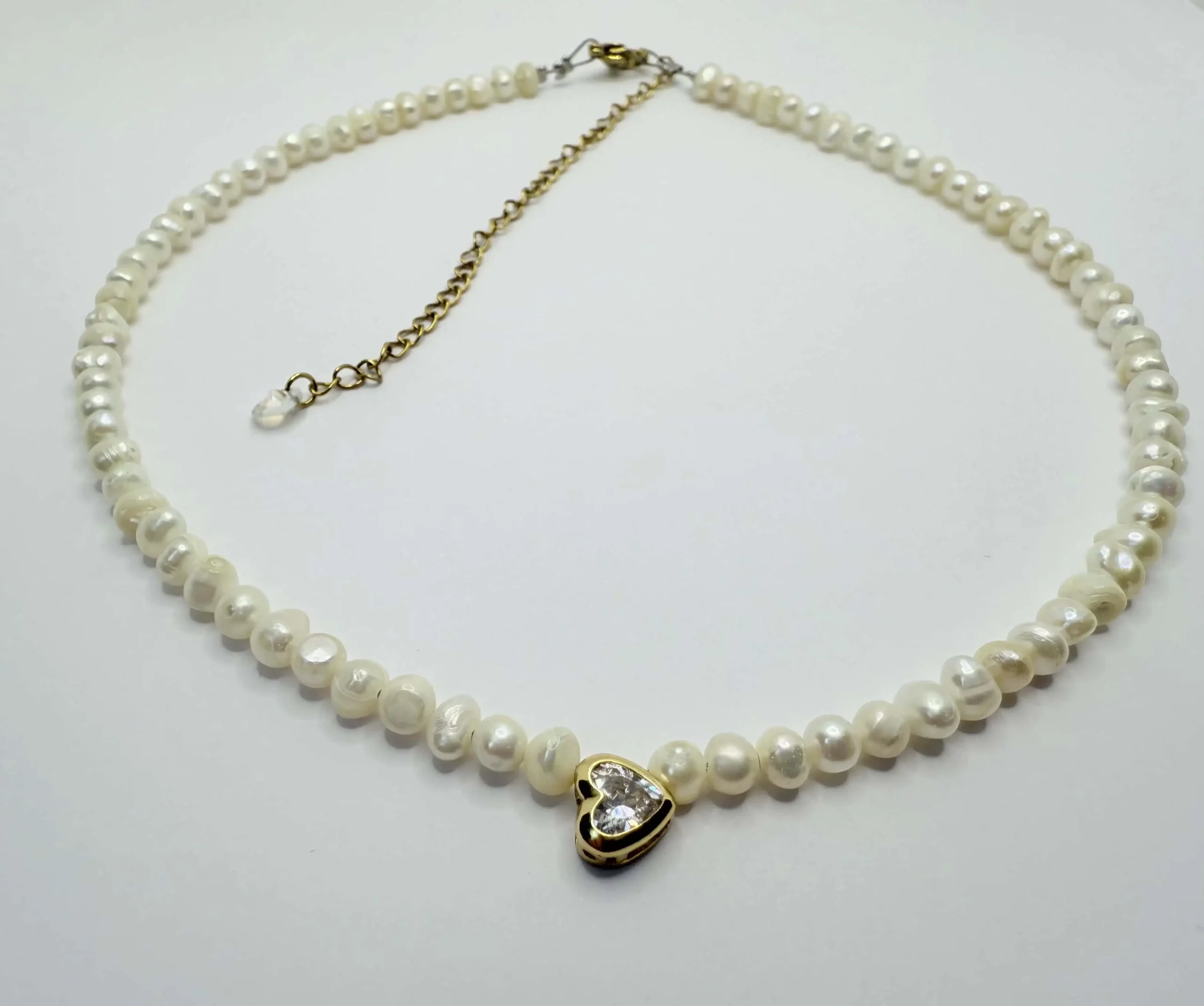 Handmade Pearl Heart Necklace | Silver & Gold Jewelry