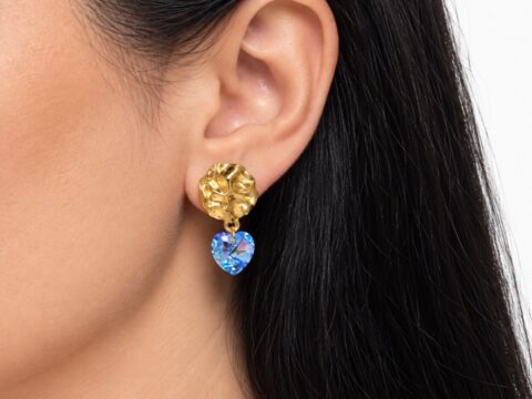 Σκουλαρίκια Καρδιές με Διάφανα Κρύσταλλα Swarovski σε Χρυσή Βάση